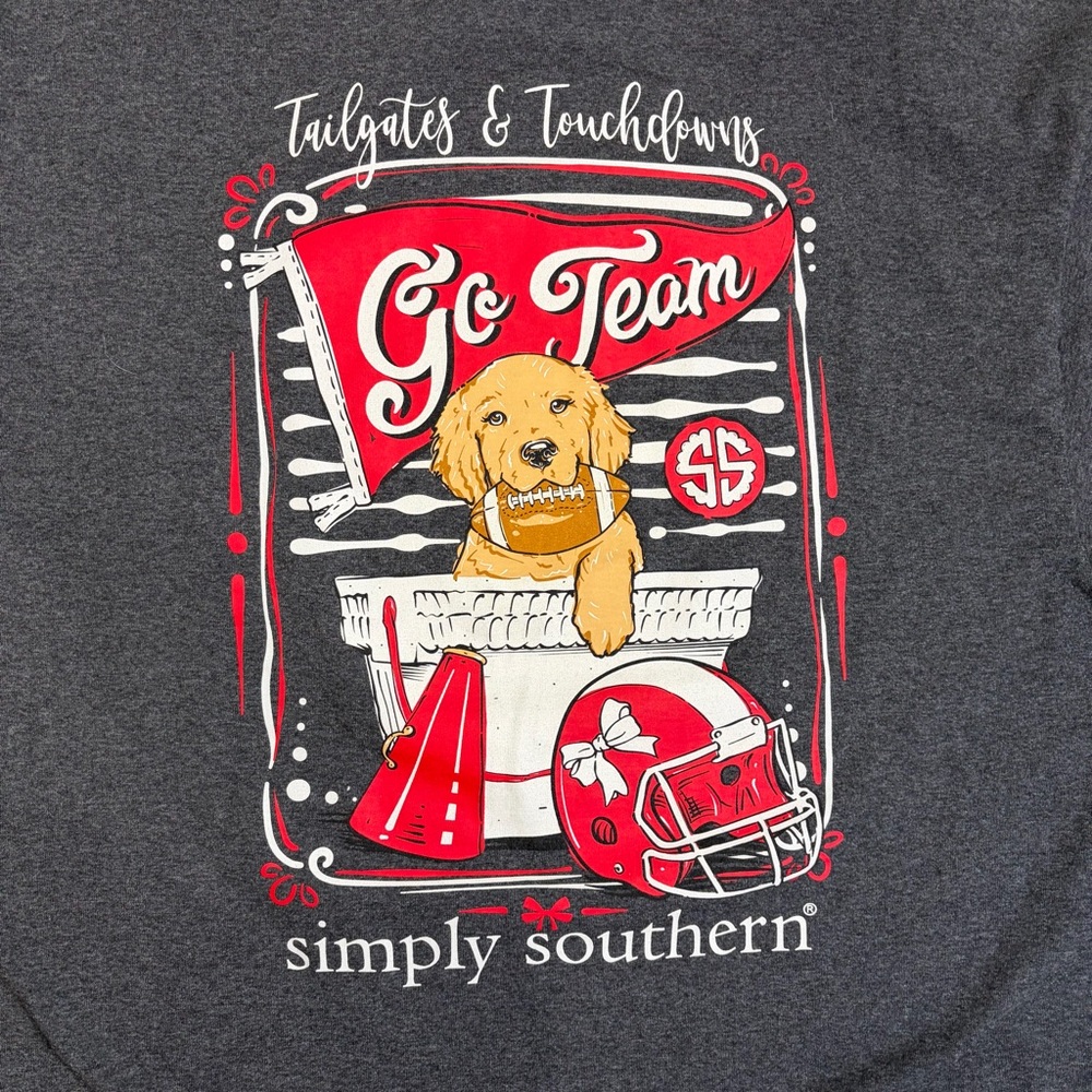 Simply Southern Tailgates & Touchdowns "Go Team" Heather Grey Long Sleeve Tee - Picture 2 of 14